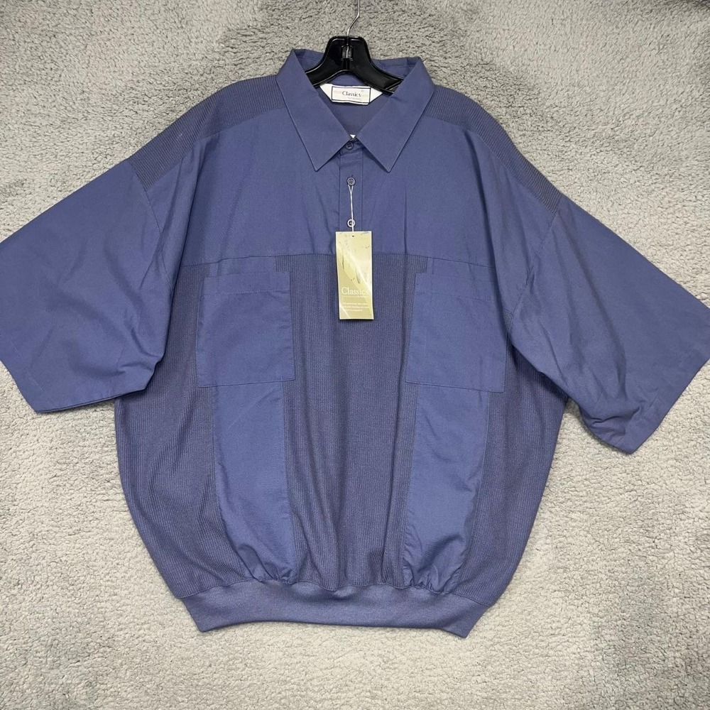 NOS Classics Palmland Shirt Men's Sz 3XL XXXL Blue Polo‎ Double Pocket Grandpa